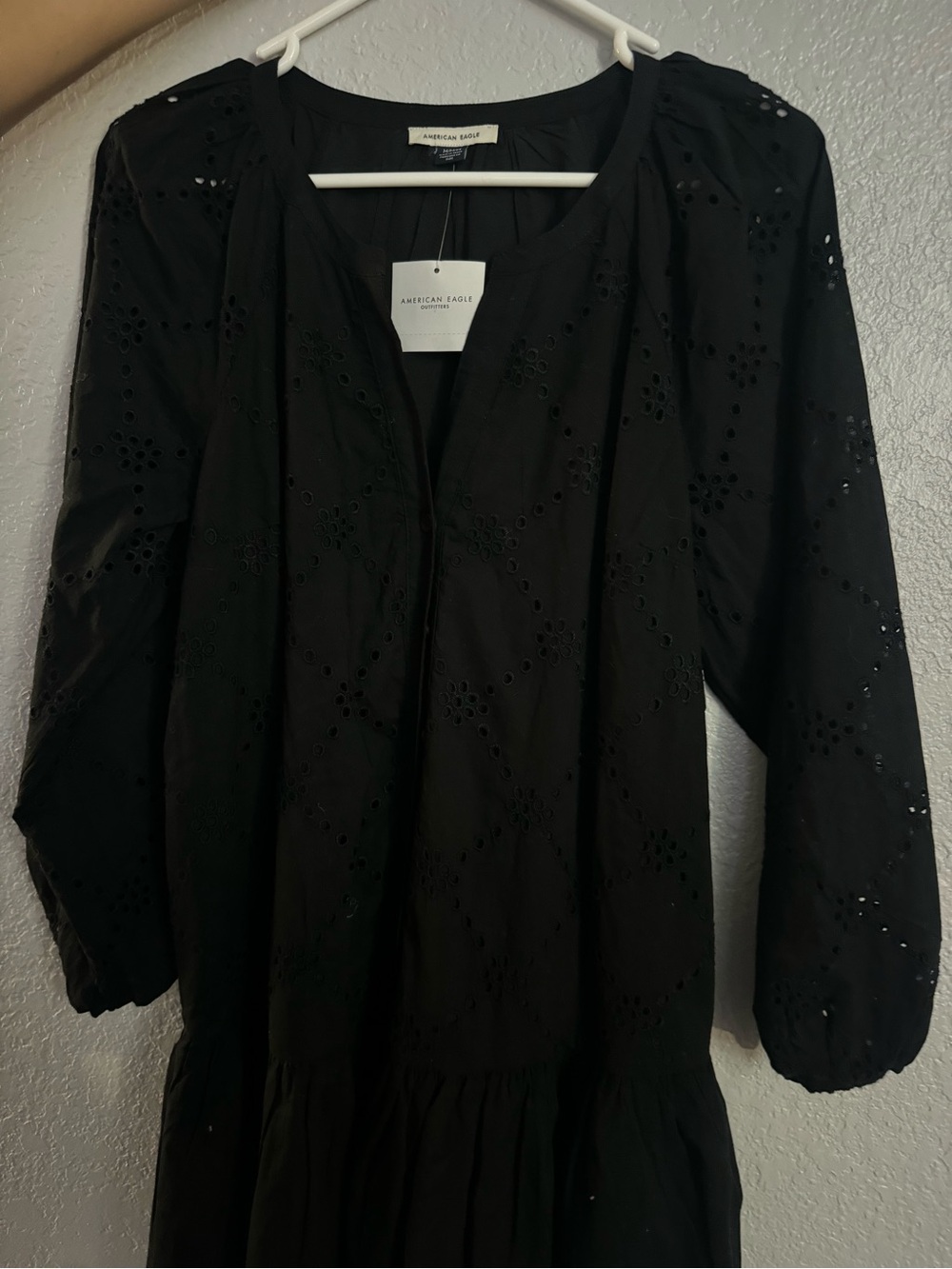 American Eagle Outfitters Black Eyelet Peasant Tunic
